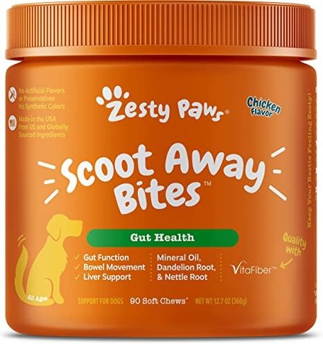 Scoot Away Soft Chews for Dogs - with Bromelain, Vita Fiber & Dandelion Root for Digestive Support Against Scoots for Gut Health & Support for Normal Bowel Movement - 90 Soft Chews