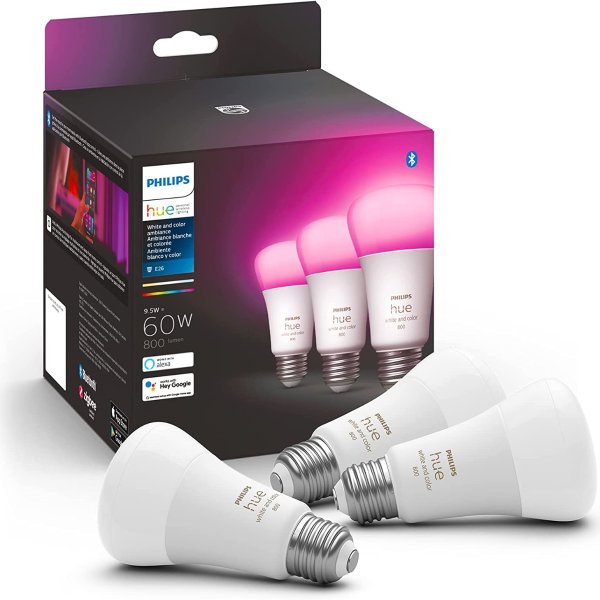 Philips Hue 60W A19 White and Color Ambiance LED Smart Color Changing Bulbs