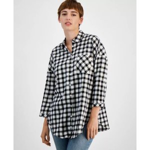 TOMMY JEANSWomen's Cotton Oversized Button Up Plaid Shirt