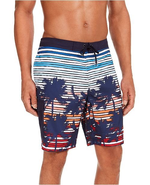 Men's Sunset Stripe Palm-Print Quick-Dry 9" Board Shorts, Created for Macy's