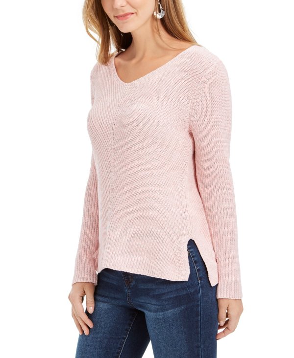 Ribbed V-Neck Cotton Sweater, Created For Macy's