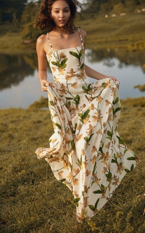 Lima Jardin Floral-Print Linen Maxi Dress