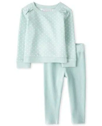 Toddler Girls Active Long Sleeve Dot Sweatshirt And Knit Velour Pants Outfit Set
