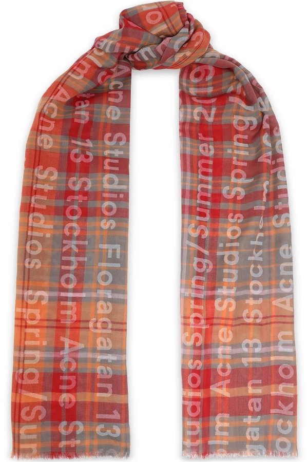 Frayed printed cotton-twill scarf