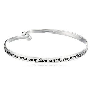 Sterling Silver "Love Is... Finding Someone You Can't Live Without" Sentiment Catch Bangle Bracelet