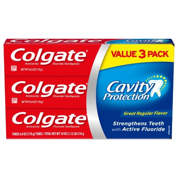 Cavity Protection Toothpaste with Fluoride, Great Regular Flavor - 6 Ounce, 3 pack