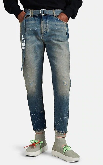 Belted Distressed 低腰牛仔裤