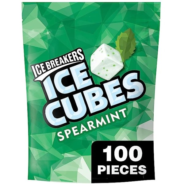 Gum, Sugar Free Ice Cubes with Xylitol, Spearmint, 100 Piece Pouch