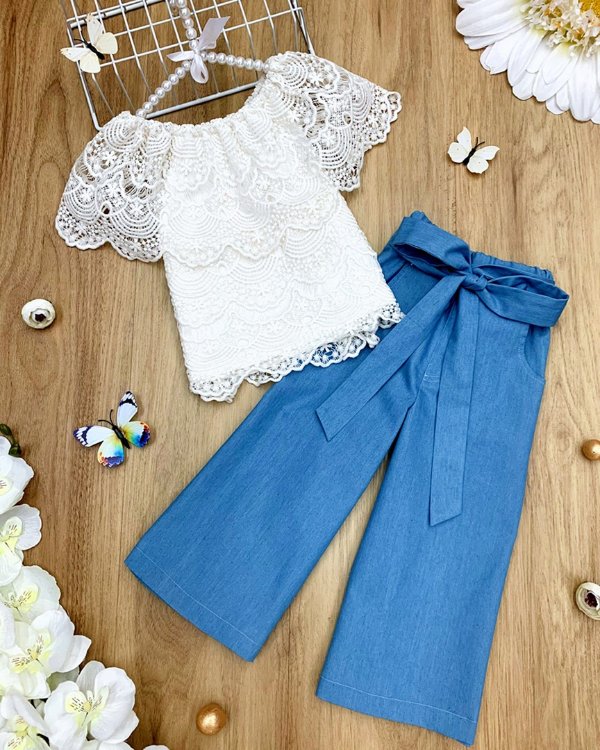 Mia Belle Ruffle Off Shoulder Lace Top and Pants