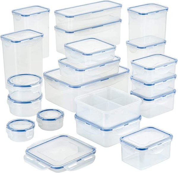 Easy Essential Storage Set/Food Containers Airtight Bins/BPA-Free/Dishwasher Safe, 38 Piece, Clear