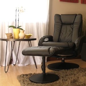 11.11 Exclusive: Faux Leather Electric Massage Recliner Chair w/ Stool Ottoman