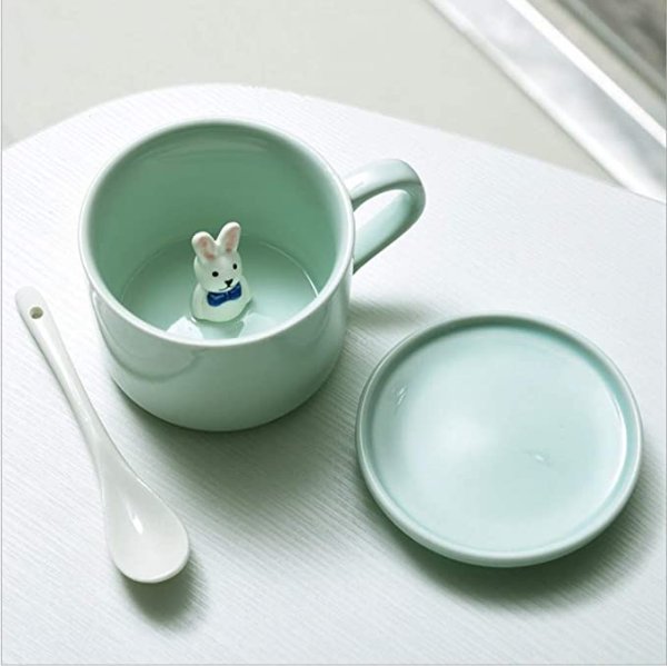 3D Coffee Mug Cute Animal Inside Cup Cartoon Ceramics Figurine Teacup Christmas Birthday Gift for Boys Girls Kids - Party Office Morning Mugs for Tea Juice Milk Chocolate Cappuccino (3D Rabbit Mug-1)