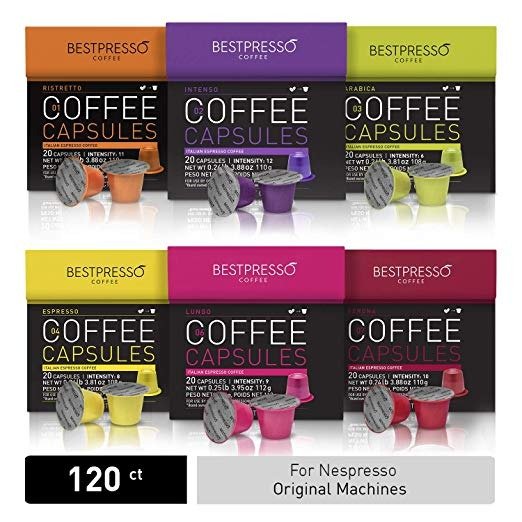 Coffee for Nespresso Original Machine 120 pods Certified Genuine Espresso Variety Pack, Pods Compatible with Nespresso Original