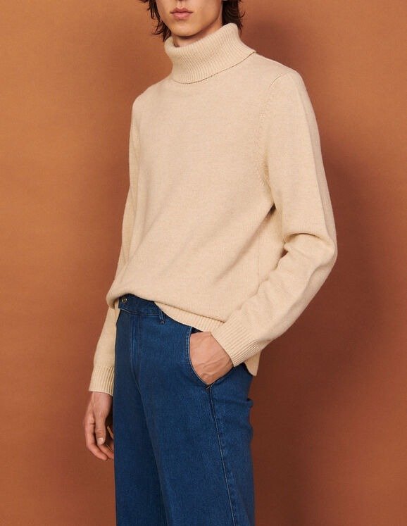 Roll neck wool and cashmere sweater