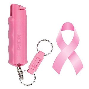 SABRE RED Pepper Spray - Police Strength - Compact, Pink Case with Quick Release Key Ring