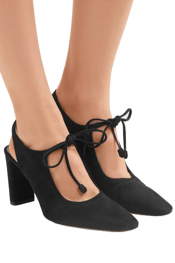 Camil bow-detailed suede slingback pumps