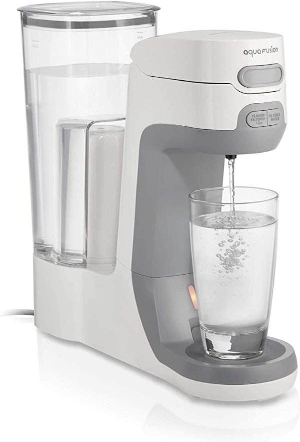 AquaFusion Electric Countertop Water Purifier & Filter 64 oz. Pitcher, Compatible with Flavor Capsules, White (87320)