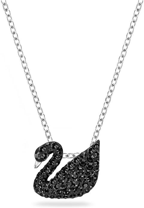 Iconic Swan Pendant Necklace,Swan Pendant with Black Crystal Pave on a Rhodium Finish Setting, Part of theIconic Swan Collection