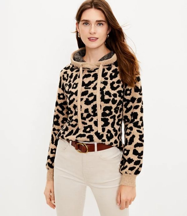 Leopard Print Hoodie Sweater | LOFT