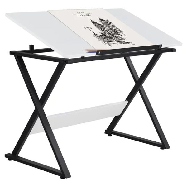 Drafting Table Basic Drawing Deck with Adjustable Tabletop & Pencil Ledge for Artists, White