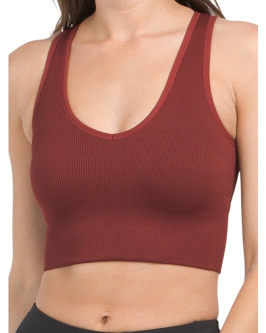 Seamless V-neck Cropped Ribbed Tank Top