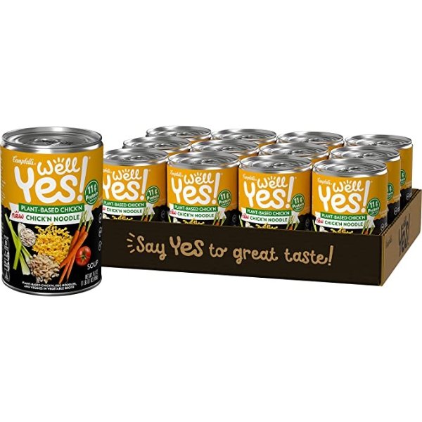 Well Yes! Plant-Based Chick’n Noodle Soup, 16.1 Ounce Can (Pack of 12)