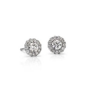 Halo Diamond Earrings in 18k White Gold - H / SI2 (1/2 ct. tw.) 