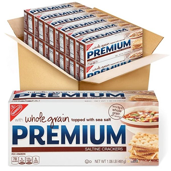 Premium Saltine Crackers, Whole Grain, 16.96 oz (Pack of 12)