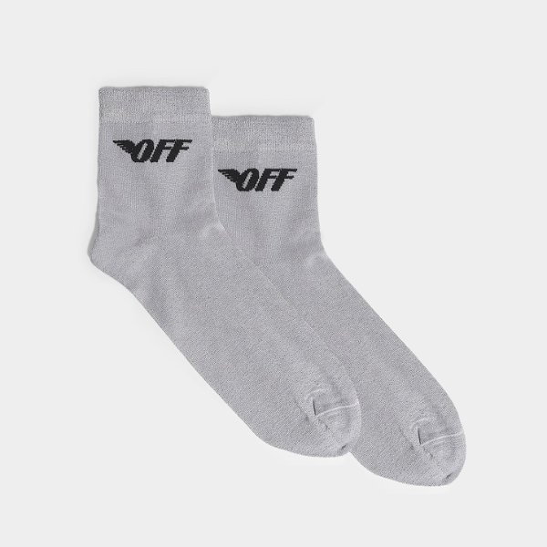 Off Wings Short Socks in White and Black Polyester
