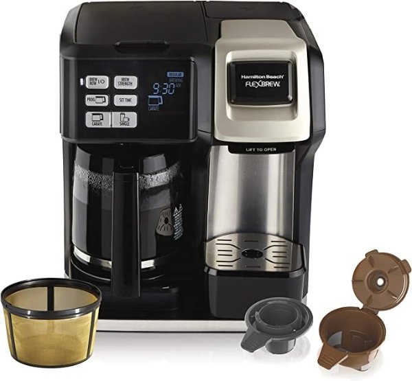 FlexBrew Trio 2-Way Single Serve Coffee Maker & Full 12c Pot, Compatible with K-Cup Pods or Grounds, Combo, Silver