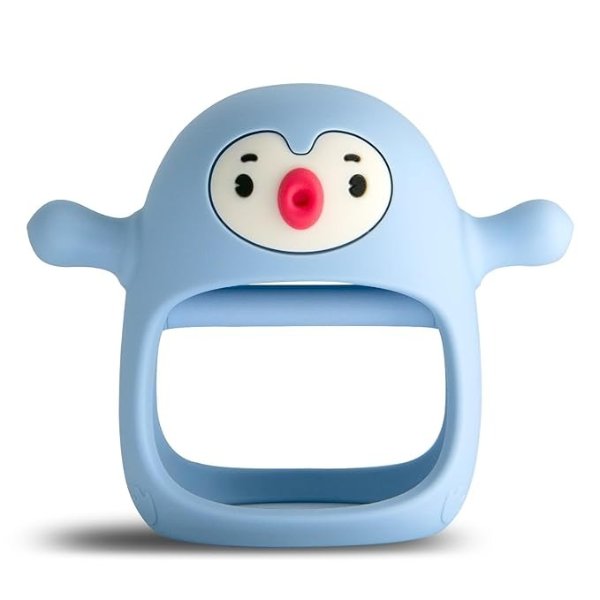 Smily Mia Penguin Buddy Never Drop Silicone Baby Teething Toy for 0-6month Infants, Baby Chew Toys for Sucking Needs, Hand Pacifier for Breast Feeding Babies, Car Seat Toy for New Born,Light Blue