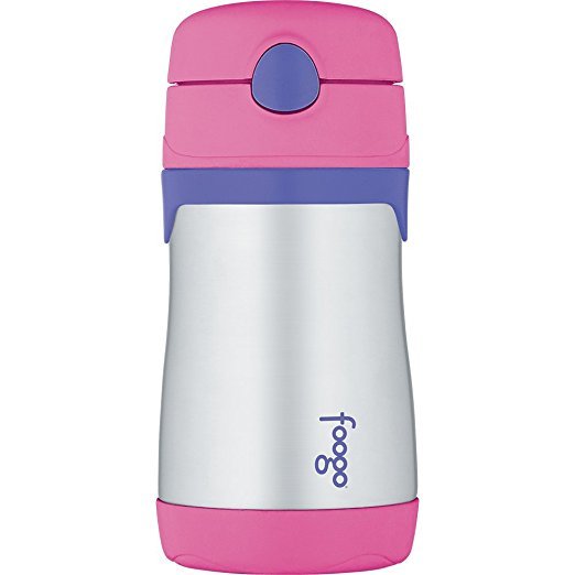 FOOGO Vacuum Insulated Stainless Steel 10-Ounce Straw Bottle, Pink/Purple