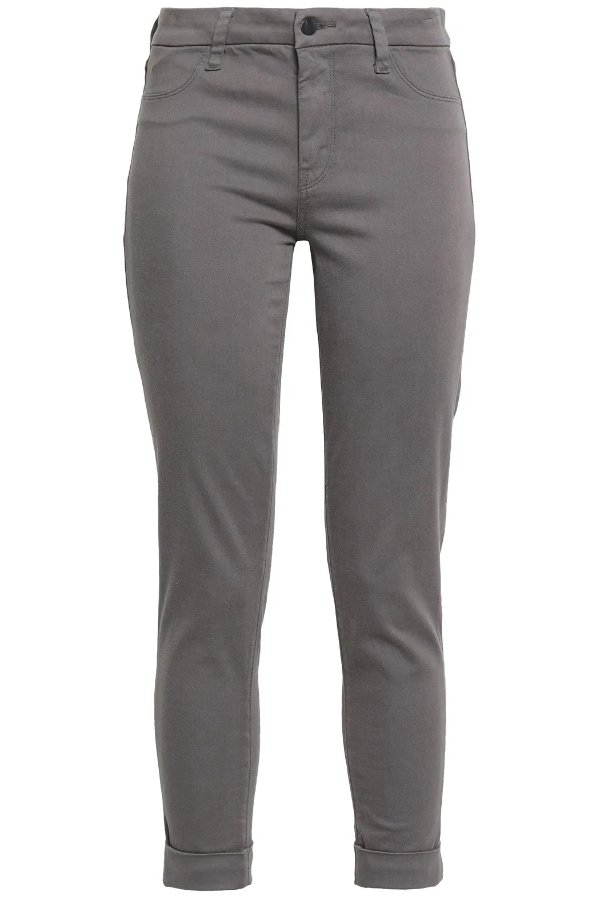 Anja cropped brushed cotton-blend sateen skinny pants
