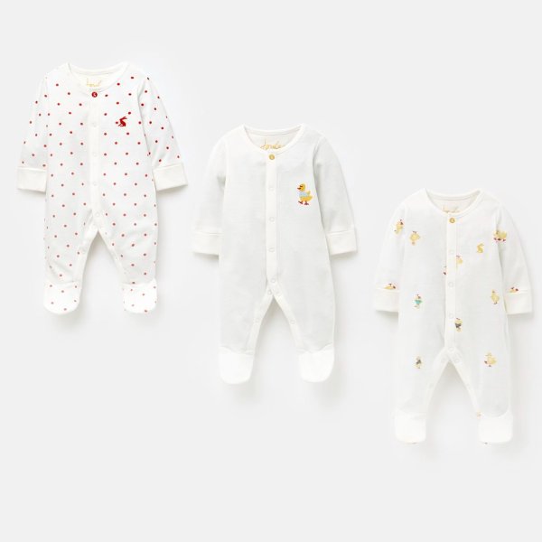 Organically Grown Cotton 3 Pack Babygrows First Size-9 Months