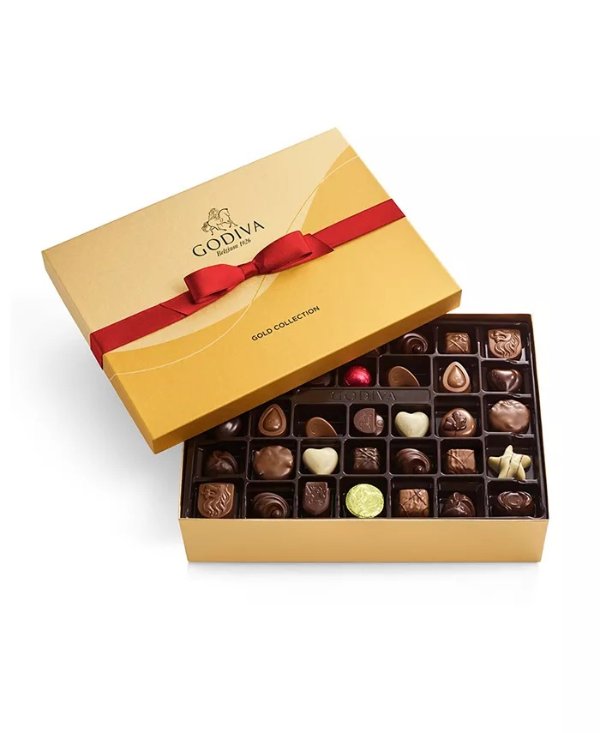 Assorted Chocolate Gold Gift Box with Red Ribbon, 70 Piece