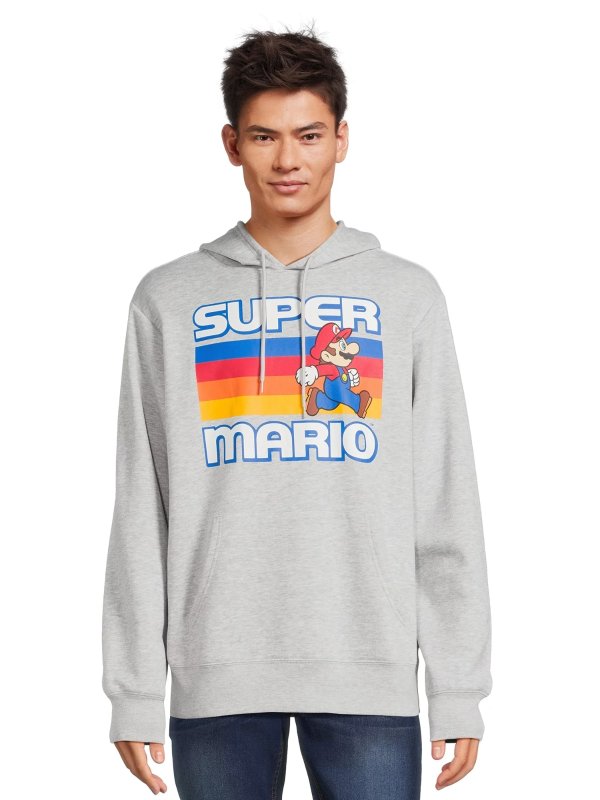Super Mario Men's and Big Men's Retro Running Further Graphic Hoodie with Long Sleeves, Sizes S-3XL