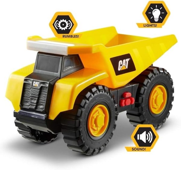 CAT Construction Toys, Cat Construction Tough Machines Toy Dump Truck, 10" w/Realistic Lights & Sounds, Rumbling Action, Movable Parts & Sturdy Plastic Construction