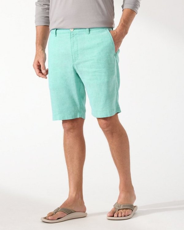 Beach Coast Linen-Blend Flat-Front 10-Inch Shorts