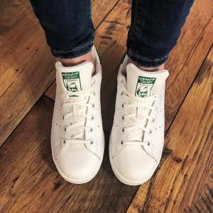 adidas Originals Kids' Stan Smith Leather White/Green Comfort Shoe