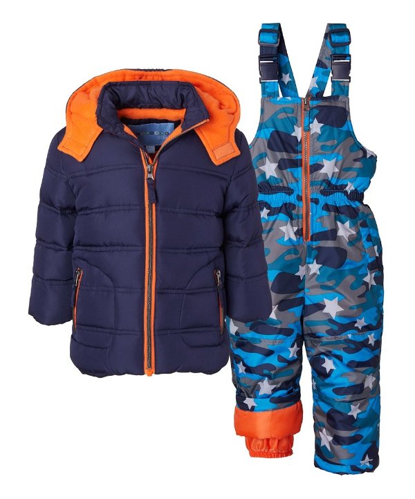 Blue Camo Snow Bib & Navy Puffer Jacket - Toddler & Boys