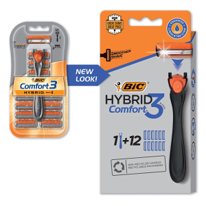 BIC Comfort 3 Hybrid Men's Disposable Razor, 3 Blades, 12 Cartridges and 1 Handle