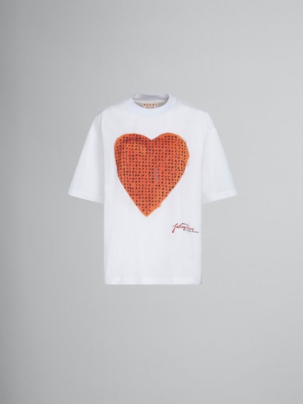 White T-shirt with wordsearch heart print