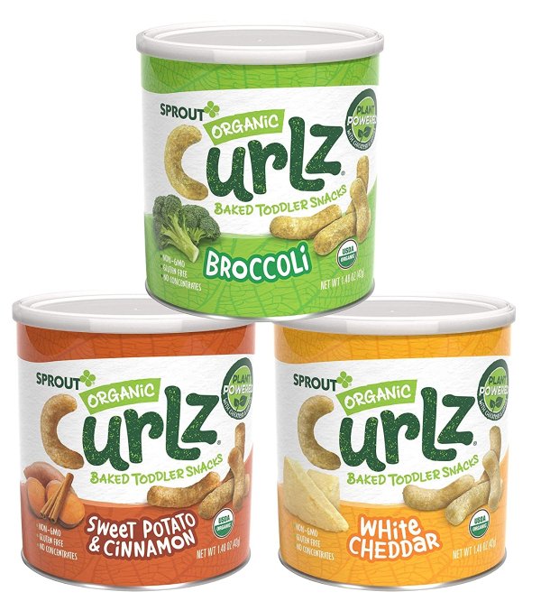 Organic Curlz Toddler Snacks, Variety Pack, 1.48 Ounce Canister (Pack of 6) 2 of Each: White Cheddar, Broccoli, and Sweet Potato & Cinnamon