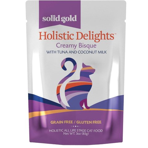 Solid Gold Creamy Bisque Wet Cat Food; Holistic Delights Tuna & Coconut Milk, 24Ct/3oz Pouch