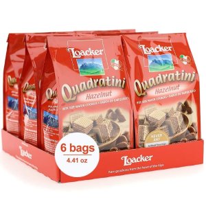 Loacker Quadratini Premium Hazelnut Wafer Cookies, 125g/4.41oz., Pack of 6