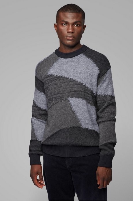 - Relaxed-fit knitted sweater with geometric intarsia