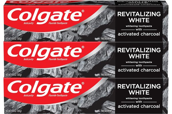 Colgate Activated Charcoal Teeth Whitening Toothpaste with Fluoride, Natural Mint Flavor, Vegan - 4.6 ounce 3 Pack