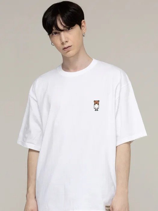 [Mogumogu x Graver] Bear-Embroidery T-Shirt White