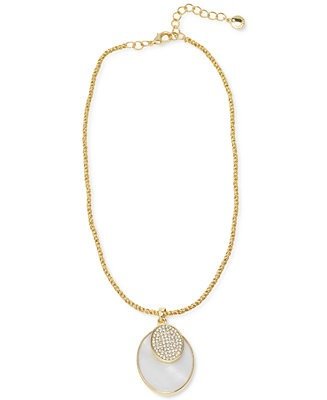 Gold-Tone Crystal & Shell Double Pendant Necklace, 17" + 2" extender, Created for Macy's