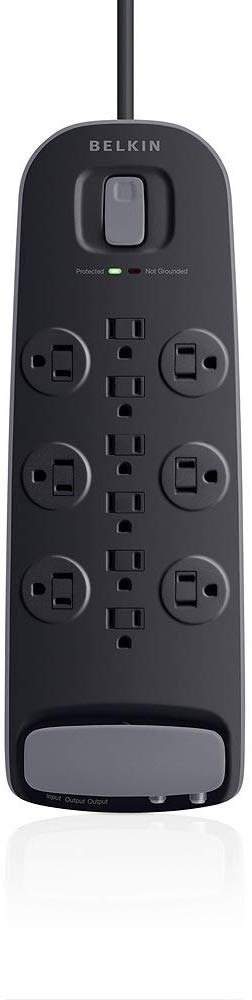 12-Outlet Power Strip Surge Protector w/Flat Plug, 8ft Cord - Ideal for Computers, Home Theatre, Appliances, Office Equipment (4,000 Joules)